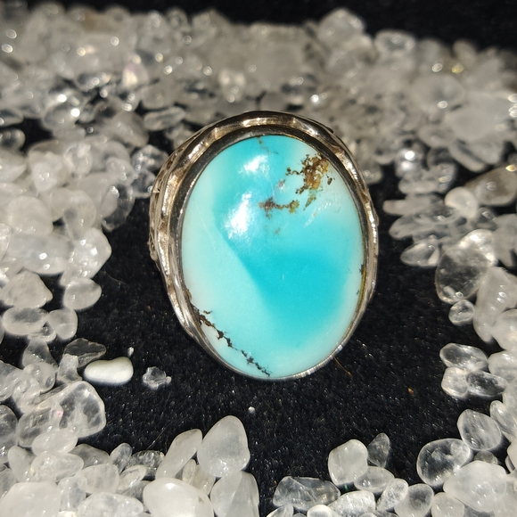 Vintage Native American Navajo Sterling Blue Royston Turquoise Ring Size 8.5 - Picture 7 of 9